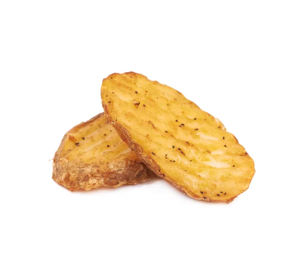 Zusammensetzung der gebackenen Kartoffelscheiben, isoliert — Stockfoto