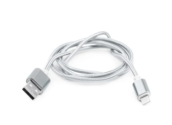 Cavo fulmine USB piegato isolato — Foto Stock