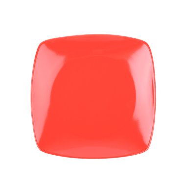 İzole kare kırmızı seramik tabak