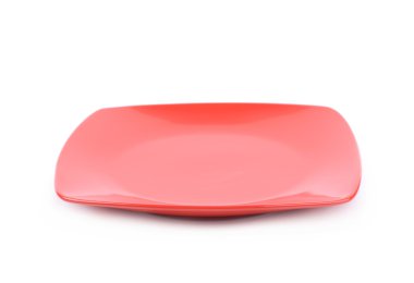 İzole kare kırmızı seramik tabak