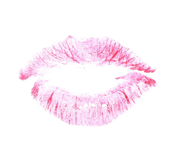 Czerwona szminka pocałunek marka na białym tle — Zdjęcie stockowe