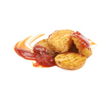 Fırında patates dilimi kompozisyon, izole