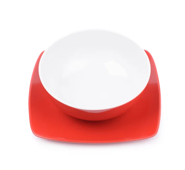 Red and white ceramic bowl isolated — Stock Photo, Image
