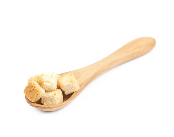 Spoon full of croutons isolated — Stock Photo, Image