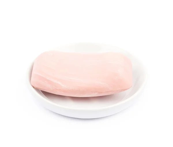 Růžové mýdlo desku izolované — Stock fotografie