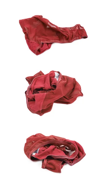 Crumpled cuecas femininas vermelhas isolado — Fotografia de Stock