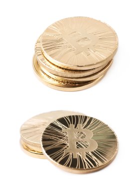 Bitcoin para birimi simgeleri izole yığını