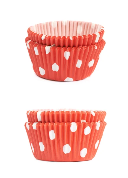 Red polka dot cupcake cup isolated — Stock Photo, Image