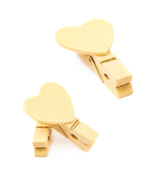 Heart shaped wooden peg isolated — Stock Photo, Image