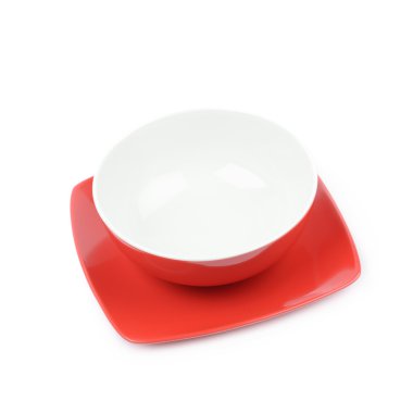 İzole kırmızı ve beyaz seramik kase