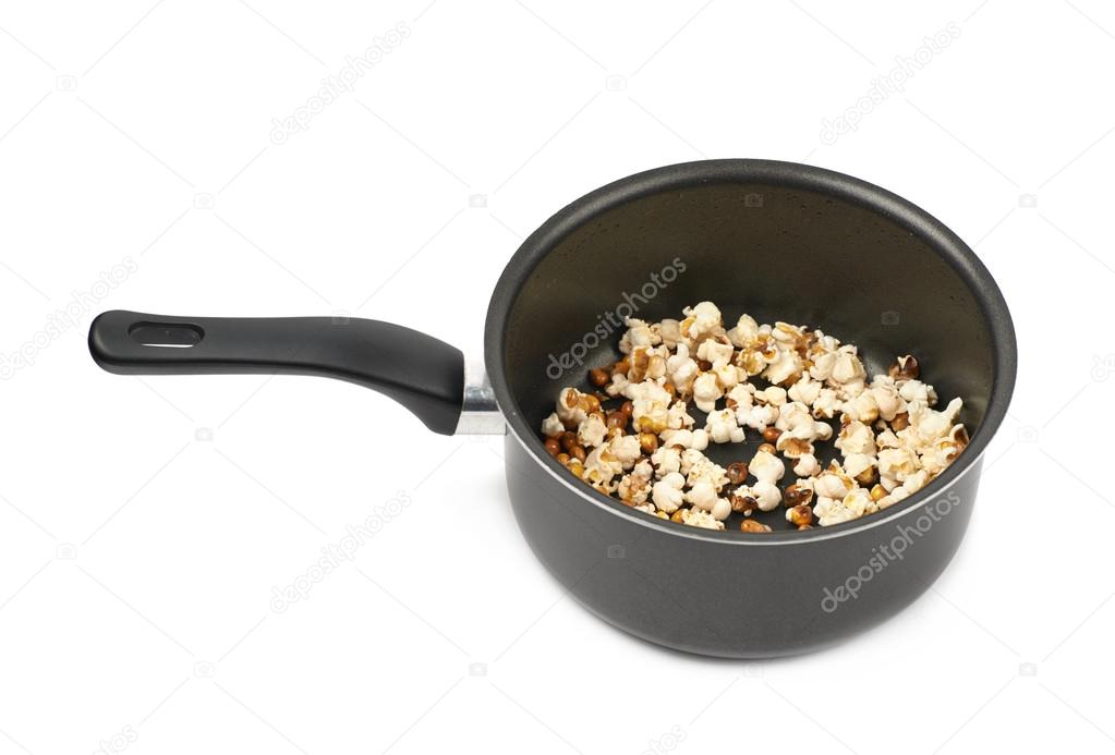Pot filled with the popcorn isolated