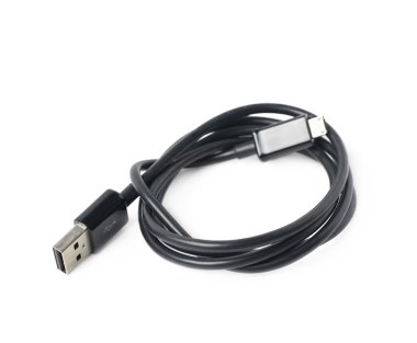 İzole siyah katlanmış Usb kablosu