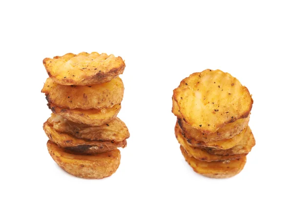 Bagt kartoffelskive sammensætning, isoleret - Stock-foto