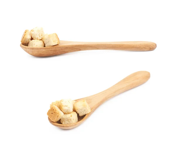 Spoon full of croutons isolated — Stock Photo, Image
