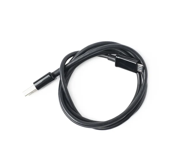 Cable USB plegado negro aislado — Foto de Stock