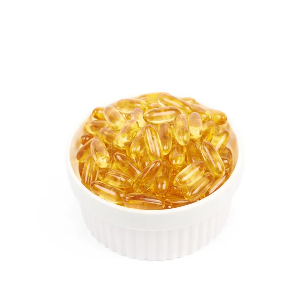 Tál tele elszigetelt lágyzselatin tabletta — Stock Fotó