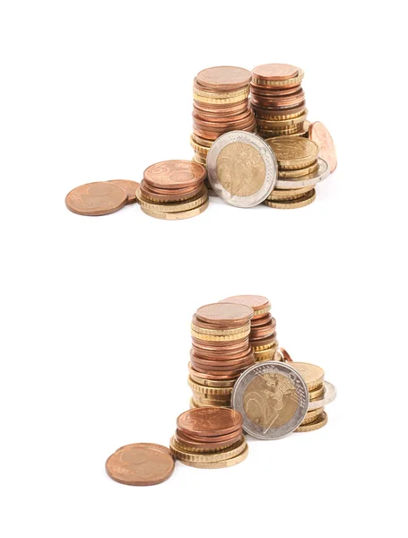 Wiele monet euro na białym tle — Zdjęcie stockowe