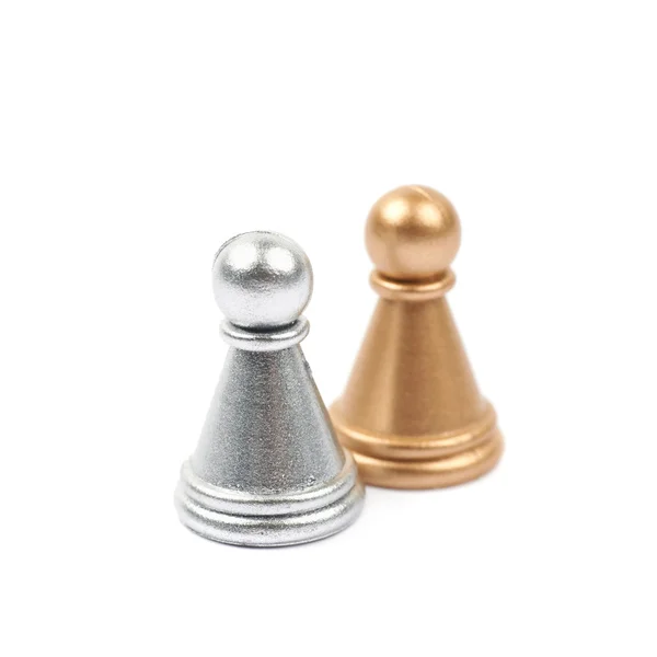 Dwa pionki szachy na białym tle — Zdjęcie stockowe