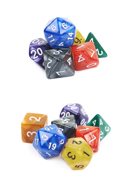 Pile of polyhedral dices isolated — Stock Photo, Image