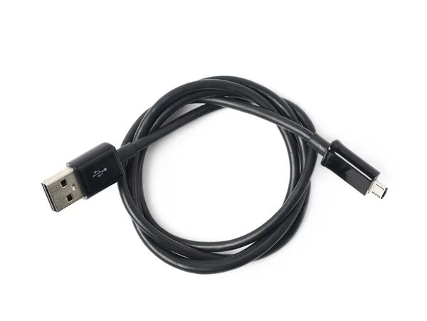 Cavo USB ripiegato nero isolato — Foto Stock