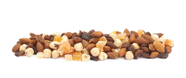 Nuts and dried fruits mix isolated — Stock Photo, Image