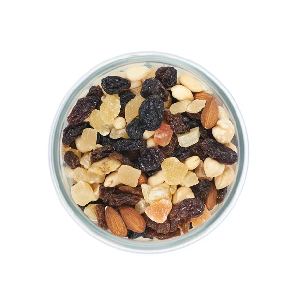 Jar of nuts and dried fruits — Stock Photo, Image