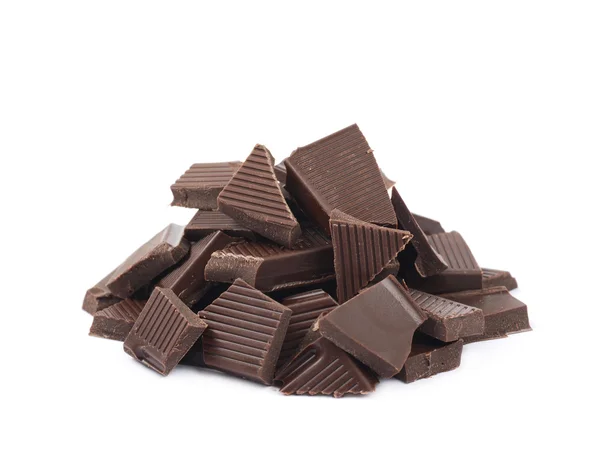 Pile of chocolate bar pieces isolated Stock Image