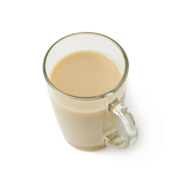 Caneca de vidro cheia de leite de café — Fotografia de Stock
