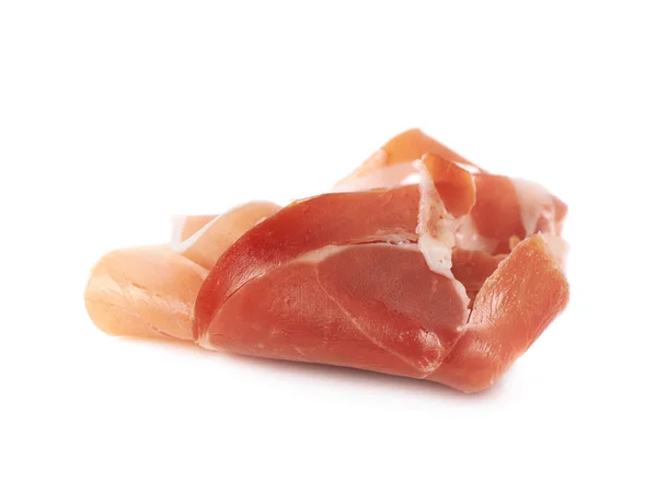 Folded prosciutto ham slice isolated — Stock Photo, Image