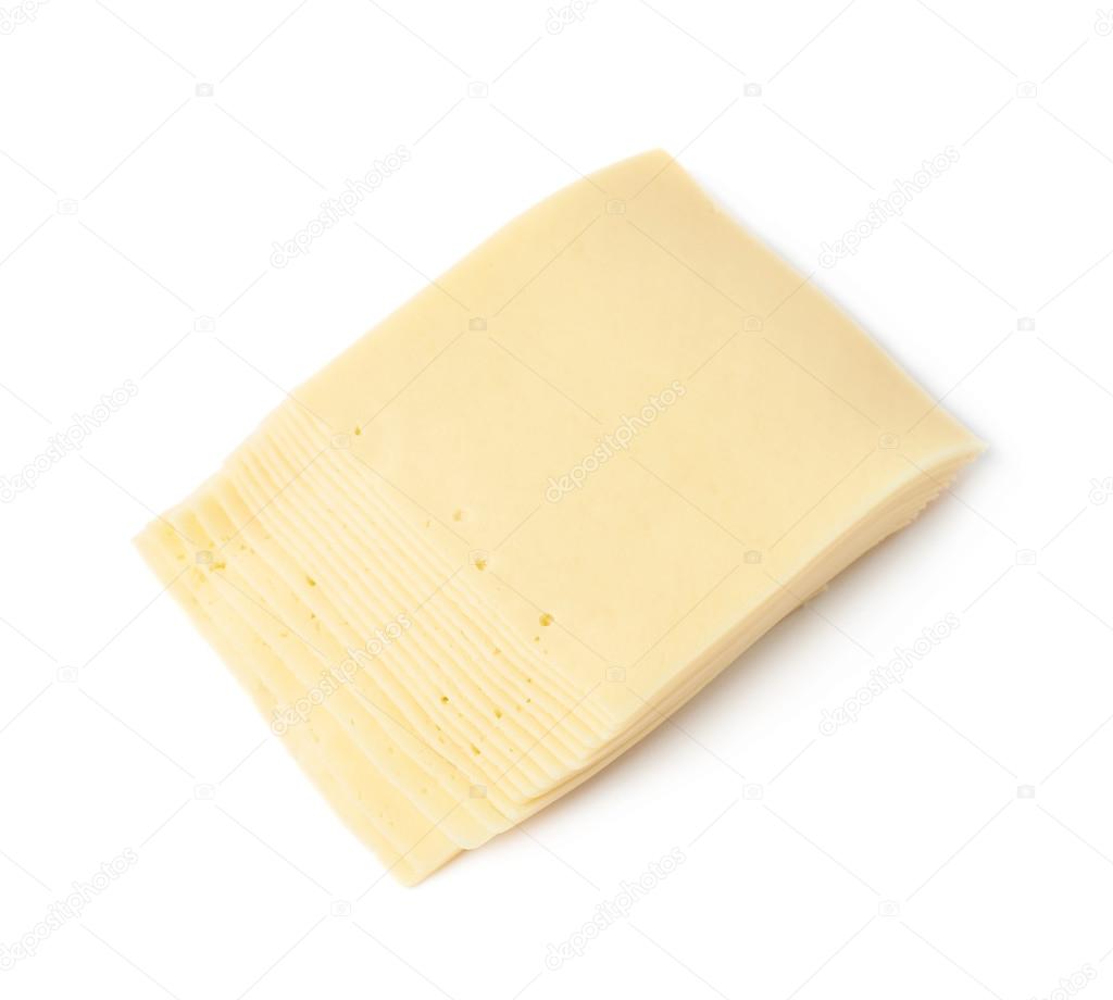 Stack of multiple cheese slices isolated