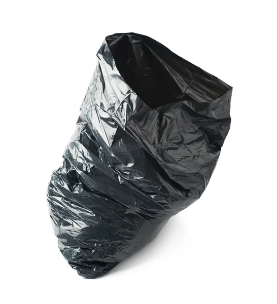 Filled black plastic garbage bag isolated — Stock Photo, Image