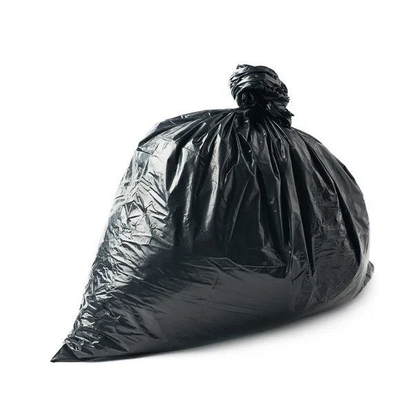 İzole kapalı siyah çöp torbası — Stok fotoğraf