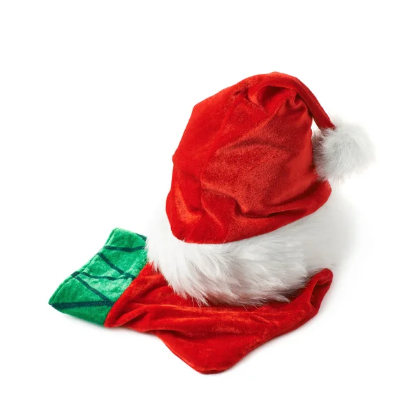 Santas hat and Christmas stocking isolated — Stock Photo, Image