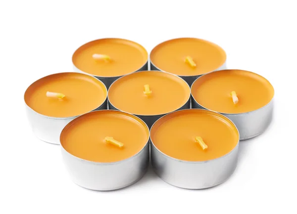 Vela de cera de parafina Tealight aislada —  Fotos de Stock