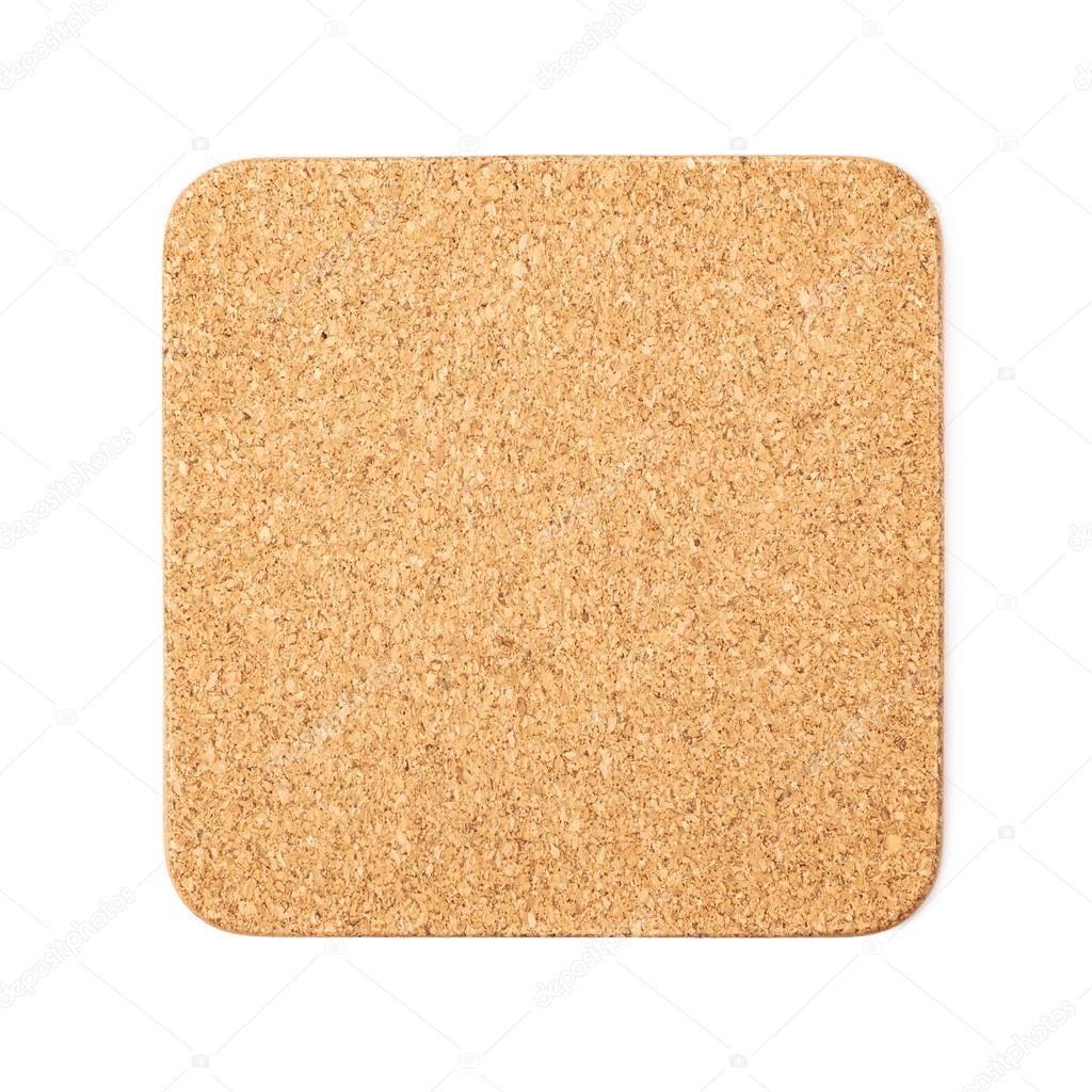 Square cork textured coaster isolated