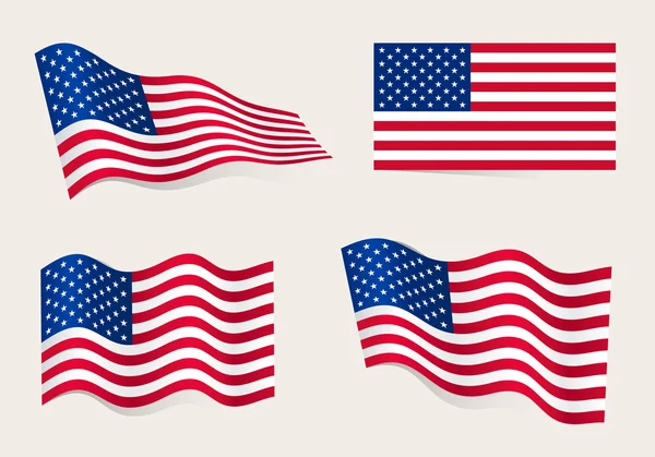 Collection of american flags in the wind — Stock Vector