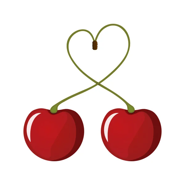 Cerezas que tallos están conectados en una forma de corazón — Vector de stock