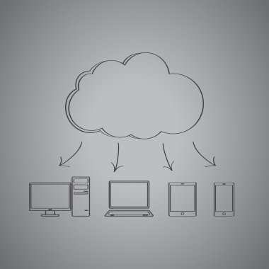El çekilmiş Icon simgeleyen bulut hesaplama anahat