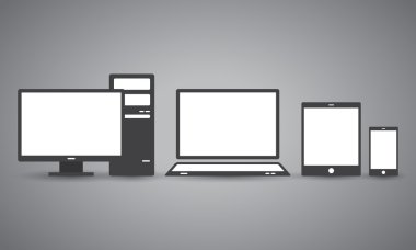 Siyah ve beyaz renklerde düz tasarım farklı boyutlarda çeşitli görüntüler koleksiyonu