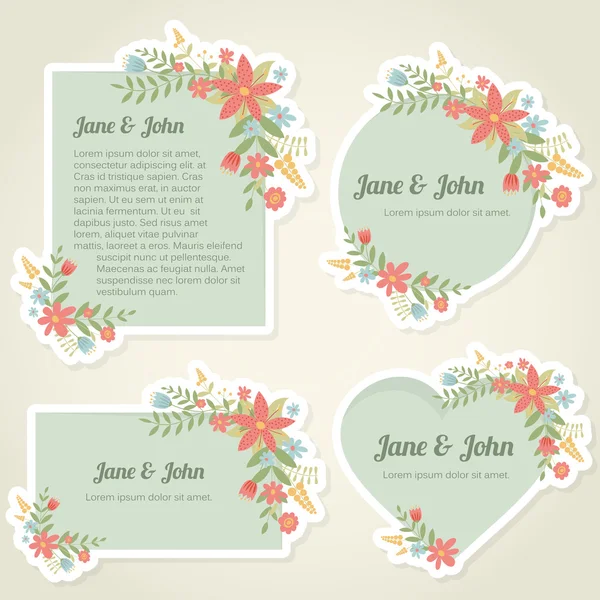 Collection of romantic vintage banners with flowers made as a stickers — Stock Vector