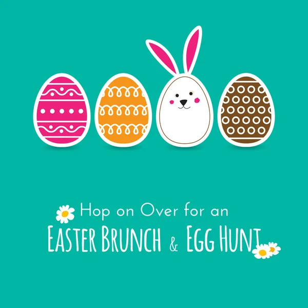 Cartão de desejo de Páscoa simples com ovos e coelho em design plano — Vetor de Stock