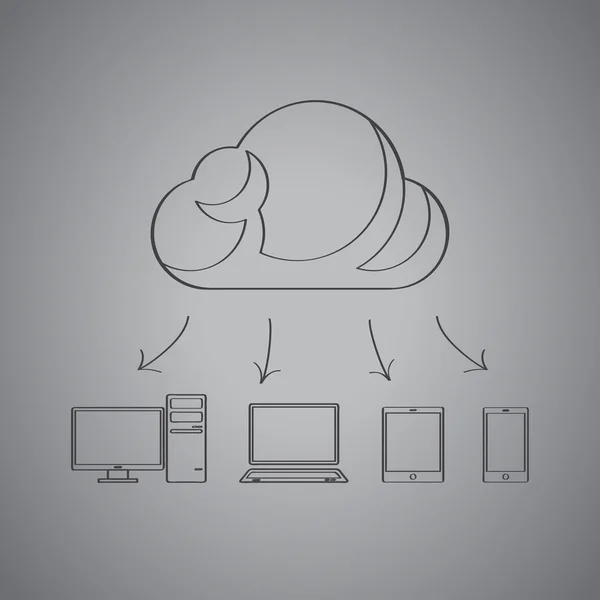 El çekilmiş Icon simgeleyen bulut hesaplama anahat — Stok Vektör