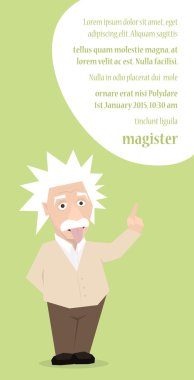 Düz tasarım parmağıyla yukarıyı şirin bilim adamı illüstrasyon