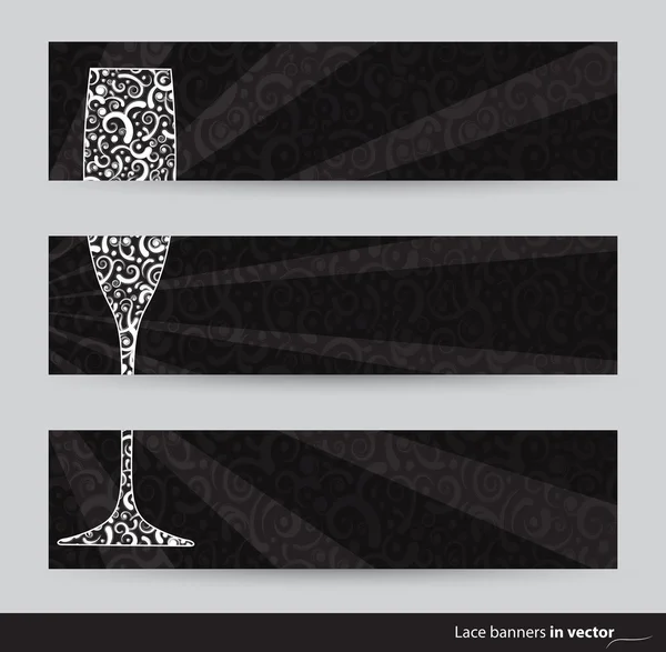 Collectie van drie horizontale banners met een kant glas (sjabloon voor bruiloft verjaardag of afstuderen) — Stockvector