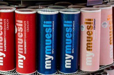 Soest, Almanya - 7 Ağustos 2021: Mymuesli mağazada satılık