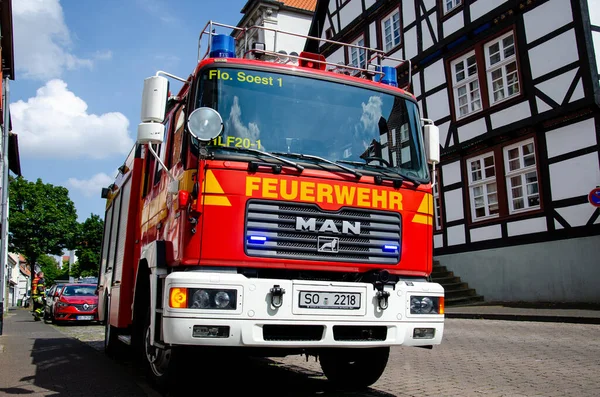 Soest Alemanha Agosto 2021 Bombeiros Caminhão Serviço Feuerwehr — Fotografia de Stock