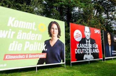 Soest, Germany - September 12, 2021: Election campaign posters of German political parties clipart
