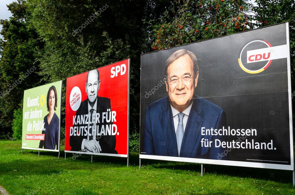 Soest, Germany - September 12, 2021: Election campaign posters of German political parties