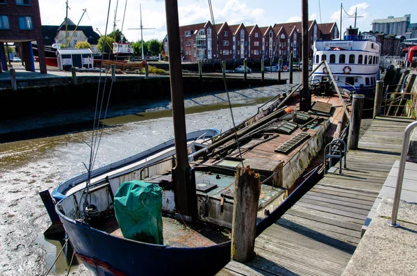 Husum Niemcy Sierpnia 2021 Port Husum Husumer Hafen Czasie Odpływu — Zdjęcie stockowe