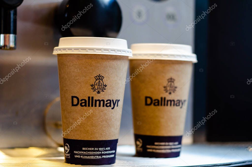 Seevetal, Germany - August 28, 2021: Dallmayr paper coffee cup